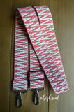 ONLY ONE LEFT IN SILVER! Hand Made Purse Strap, Red and White Zig Zag, Adjustable Cross Body Strap, 25 to 43 inches