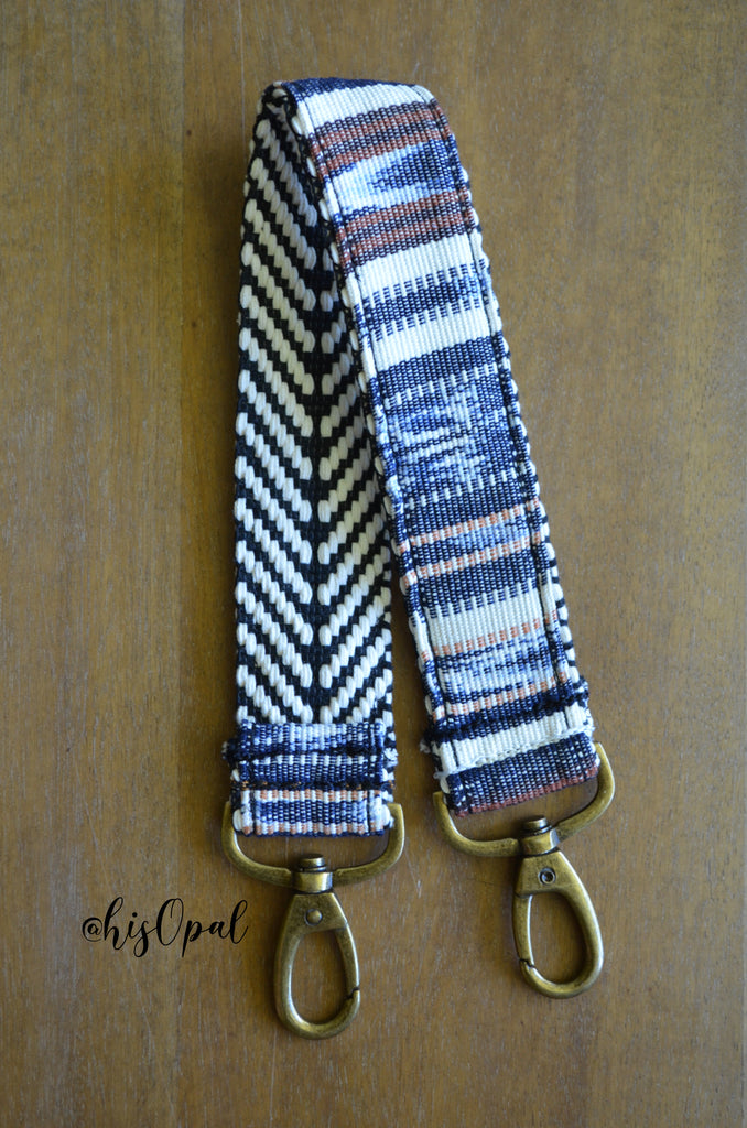 Shorty Hand Made Purse Strap, "Santorini" Chevron Back, Over the Shoulder Strap approx. 21.5 inches