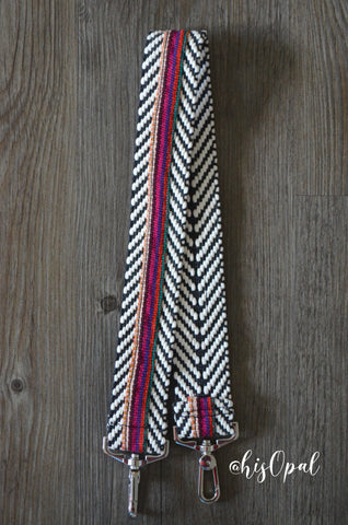 Hand Made Purse Strap, "Sedona" Black and White Back, Over the Shoulder Strap, 27 inches
