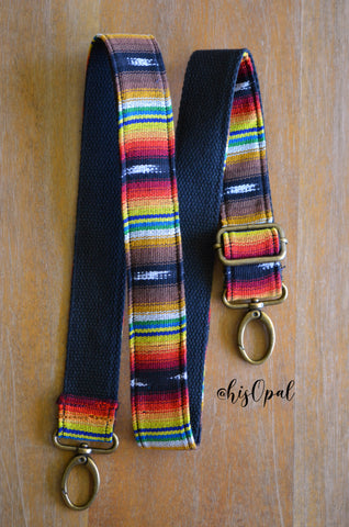 Hand Made Purse Strap, "Sol" Black Back, Adjustable Strap, approx. 26.5 to 45 inches