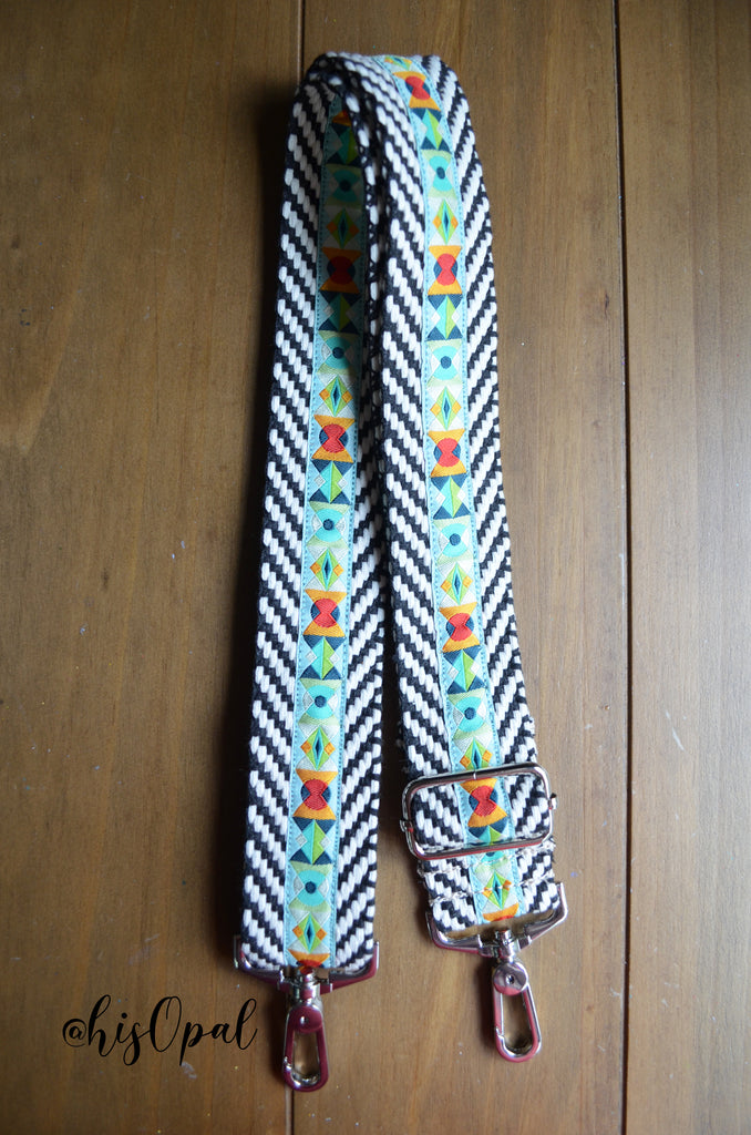 Hand Made Purse Strap, "Southwestern Geometric" Chevron Back, Adjustable Strap, 26.5 to 46 inches