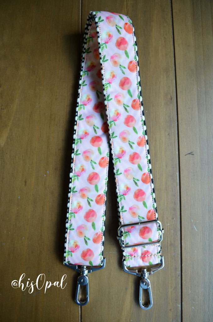 Hand Made Adjustable Purse Strap, Summer Peaches, Chevron Back, 26 to 44.5 inches