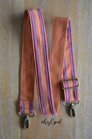 Hand Made Purse Strap, "Sunset" Rust Back, Adjustable Strap, 25.5 to 44.5 inches