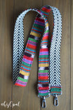 Hand Made Purse Strap, "Tropical Stripes" Chevron Back Adjustable Strap approx 27 to 47 inches