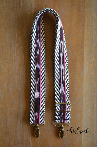 Extra Long Hand Made Purse Strap, "Thin Black Artisan" Chevron Back, Adjustable Strap, 29 to 51.5 inches