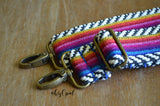 Hand Made Purse Strap, "Thin Rainbow Stripes" Chevron Back, Adjustable Strap approx. 25.5 to 44 inches