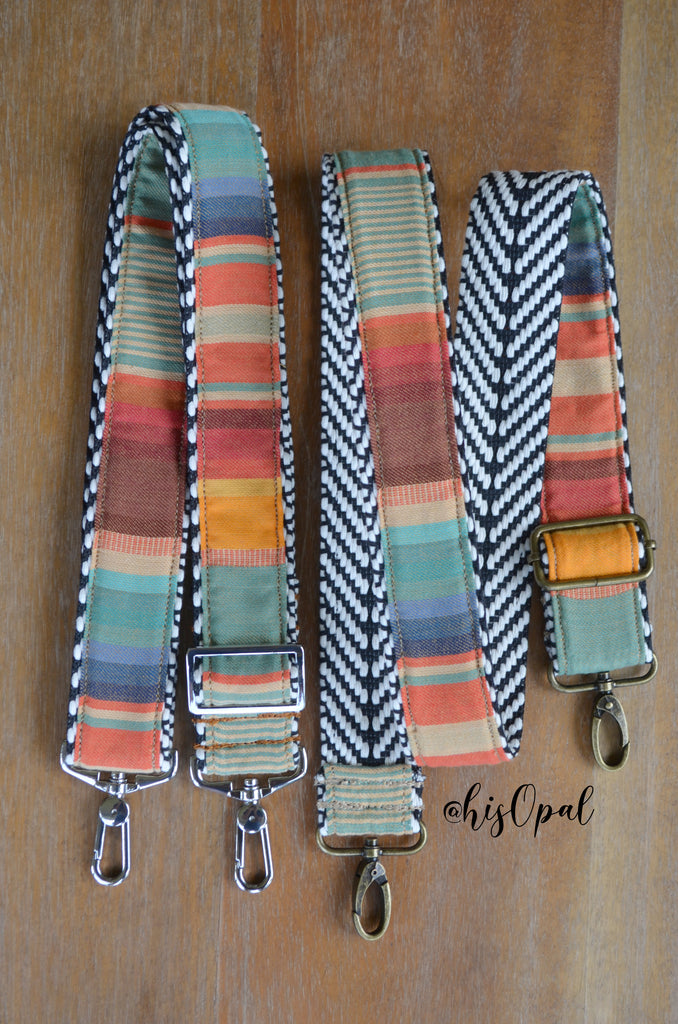 Hand Made Purse Strap, "Tropicana" Chevron Back, Adjustable Strap, approx. 25 to 43 inches