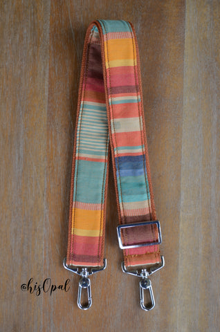 Hand Made Purse Strap, "Tropicana" Rust Back, Adjustable Strap, approx. 25 to 43 inches