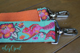 Hand Made Purse Strap, Turquoise "Chippy" Orange Back, Over the Shoulder Strap, 29 inches