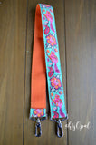 Hand Made Purse Strap, Turquoise "Chippy" Orange Back, Over the Shoulder Strap, 29 inches