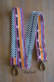 Hand Made Purse Strap, "Tutti Frutti" Periwinkle Orange Pink Chevron Back, Adjustable Strap, approx. 27 to 45 inches