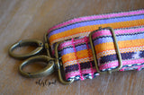 Hand Made Purse Strap, "Tutti Frutti" Periwinkle Orange Pink Chevron Back, Adjustable Strap, approx. 27 to 45 inches