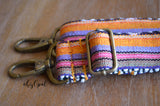 Hand Made Purse Strap, "Tutti Frutti" Periwinkle Orange Pink Khaki Chevron Back, Adjustable Strap, approx. 27 to 46 inches