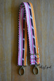 Hand Made Purse Strap, "Tutti Frutti" Pink & Gold Chevron Back, Adjustable Strap, approx. 27 to 46 inches