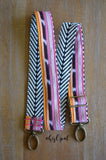 Hand Made Purse Strap, "Tutti Frutti" Pink & Gold Chevron Back, Adjustable Strap, approx. 27 to 46 inches