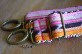 Hand Made Purse Strap, "Tutti Frutti" Pink & Gold Chevron Back, Adjustable Strap, approx. 27 to 46 inches