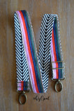 Hand Made Purse Strap, "Tutti Frutti" Pink Red Green Chevron Back, Adjustable Strap, approx. 27 to 46.5 inches