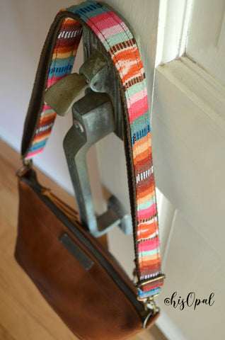 Hand Made Purse Strap, Adjustable Skinny Strap 1 inch wide "Valencia" Brown Back, approx. 28 to 49 inches