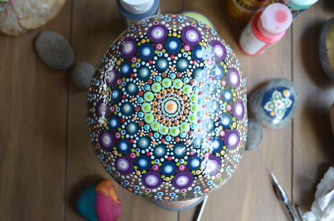 XL Mandala Stone, Painted Rock, Home Decor, Patio Decor, Outdoor Decor Stone, Doorstop