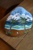 Painted Rock Beach, Hand Painted Rock, Beach Decor, Palm Trees and Seagulls, Nautical Decor