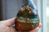 Painted Rock Beach, Hand Painted Rock, Beach Decor, Palm Trees and Seagulls, Nautical Decor