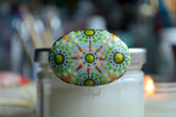 Mandala Fridge Magnet, Painted Rock Magnet, Hand Painted Magnet, Kitchen Decor, Aqua and Green