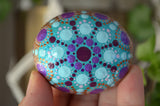 Aqua Mandala Stone, Hand Painted Rock, Unique Decor Purple and Aqua, Boho Gift