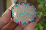 Aqua Mandala Stone, Hand Painted Rock, Unique Decor Purple and Aqua, Boho Gift