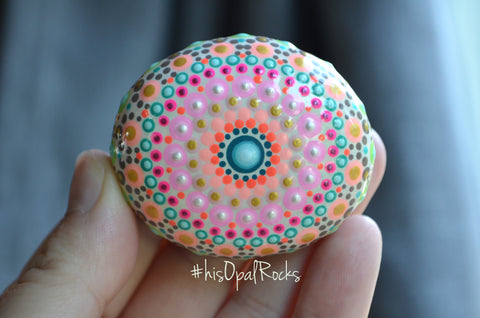 Beach Mandala, Hand Painted Rock, Mandala Stone, Pastel Colors Mandala, Wedding Gift