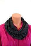 Infinity Scarf Black Scarf Metallic Silver Stripes on Black Women's Ascot Neck Warmer - hisOpal Swimwear - 2