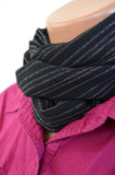 Infinity Scarf Black Scarf Metallic Silver Stripes on Black Women's Ascot Neck Warmer - hisOpal Swimwear - 1