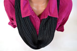 Infinity Scarf Black Scarf Metallic Silver Stripes on Black Women's Ascot Neck Warmer - hisOpal Swimwear - 4