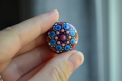 Small Mandala, Hand Painted Sea Bean, Mini Mandala, hamburger drift seed, painted rock section