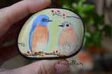 Bird Painted Rock, Hand Painted Stone, Bird Watching, Bird Art, Eastern Bluebird couple