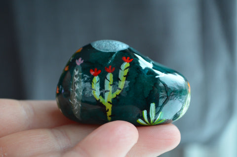 Painted Rock, Cactus Rock, Cactus Art, Hand Painted Rock Art, Southwestern Decor, Desert