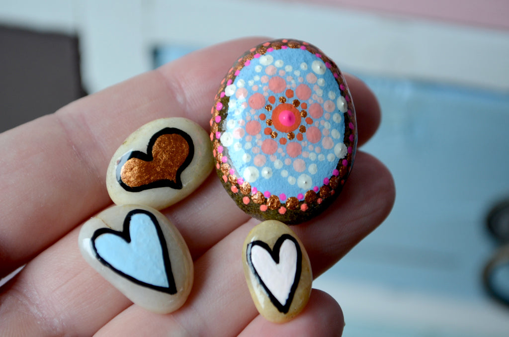 Cute Fridge Magnets, Hand Painted Rock, Mandala Magnets, 4 Refrigerator Magnets, Kitchen Decor