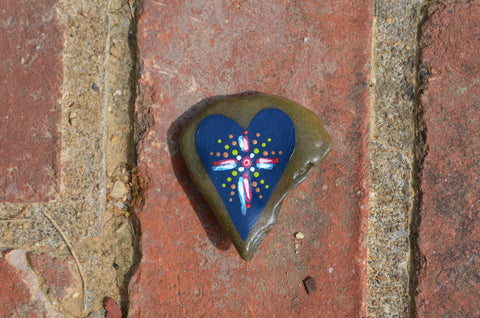 Painted Rock Blue, Heart Shaped Rock, Mandala Rock Gift, Hand Painted Rock, Decor Art