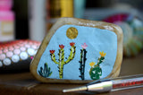 Painted Rock Desert, Cactus Decor, Cactus Rock, Cactus Garden Art, Hand Painted Rock, Southwestern