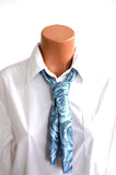 Southwestern Scarf Metallic Blue Rose and Snakeskin Print Women's Neck Tie Lightweight Neck Bow - hisOpal Swimwear - 1
