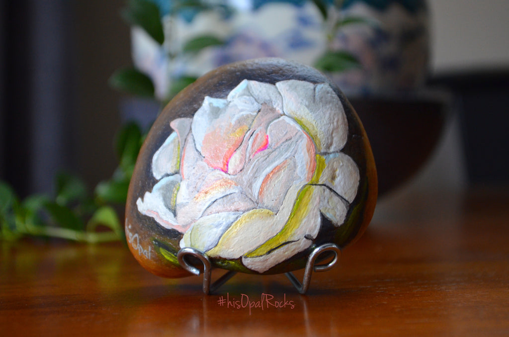 Painted Rock, Mother's Day Gift, Blush Rose, Flower Rock, Hand Painted Rose Art, Resin Coated