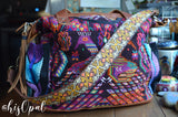 Hand Made Purse Strap, Boho Print, Full Grain Leather, Over the Shoulder Strap, 27.5 inches