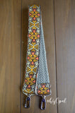 Hand Made Purse Strap, Boho Print, Khaki Back, Over the Shoulder Strap, 26 inches