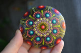 Hand Painted Rock, Bright Mandala Stone, Jewel Drop Mandala, Mandala Art, Boho Decor, Wedding Gift