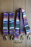 Hand Made Purse Strap and Backpack Straps Set, "Brown, Purple and Blue Artisan," Brown Back, Adjustable Strap Set, Purse Strap and Matching Backpack Straps