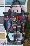 Hand Made Purse Strap and Backpack Straps Set, "Brown, Purple and Blue Artisan," Brown Back, Adjustable Strap Set, Purse Strap and Matching Backpack Straps