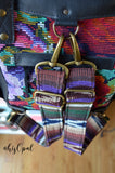 Hand Made Purse Strap and Backpack Straps Set, "Brown, Purple and Blue Artisan," Brown Back, Adjustable Strap Set, Purse Strap and Matching Backpack Straps