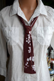 Neck tie Burgundy Brown Tie Floral Print Neck Bow Lightweight Scarf Hair Tie Ascot Tie Unisex Scarf Scarves Cravat