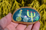 Painted Rock Desert, Cactus Rock, Midnight Cactus Garden, Hand Painted Rock