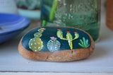 Painted Rock Desert, Cactus Rock, Midnight Cactus Garden, Hand Painted Rock