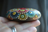 Candy Hearts Mandala Stone, Hand Painted Rock, Heart Mandala, Boho Decor